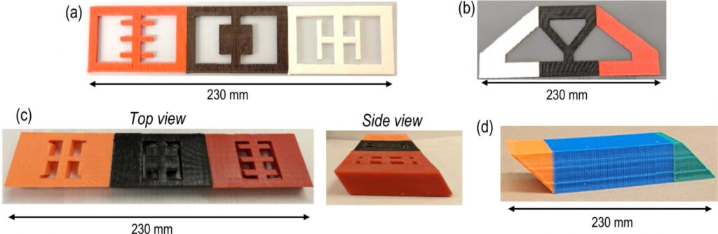 Parts printed with the Multiplexed Fused Filament Fabrication - MF3 technology using a 0.4 mm diameter nozzle