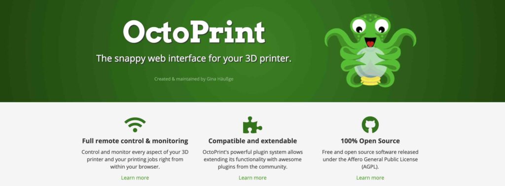 OctoPrint Software is a snappy web interface for your 3D printer