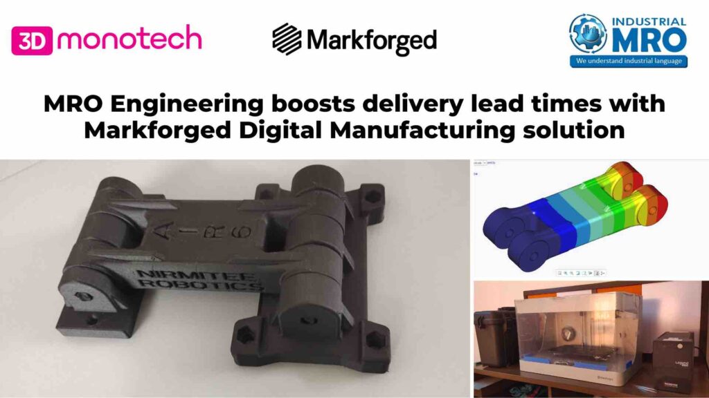Fork-end assembly used to lift robot arm designed and 3D printed by MRO Engineering using  Markforged Mark Two Composite 3D printer