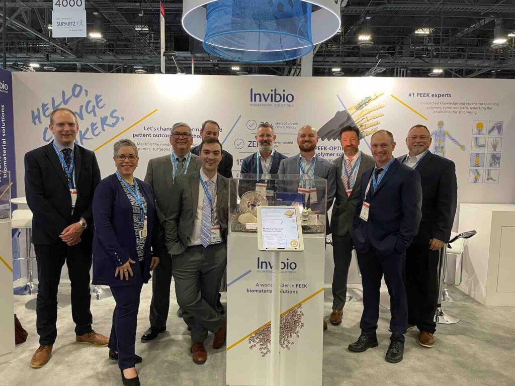 Invibio team showcased their new implantable PEEK filament for 3D printing at the American Academy of Orthopaedic Surgeons 2023
