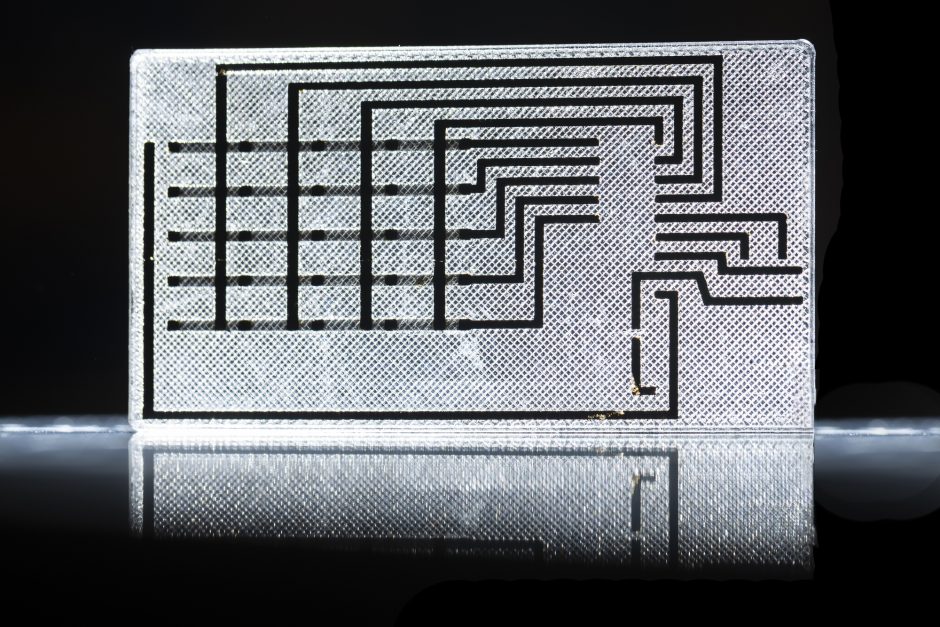 An example of electrodes printed inside of a plastic material