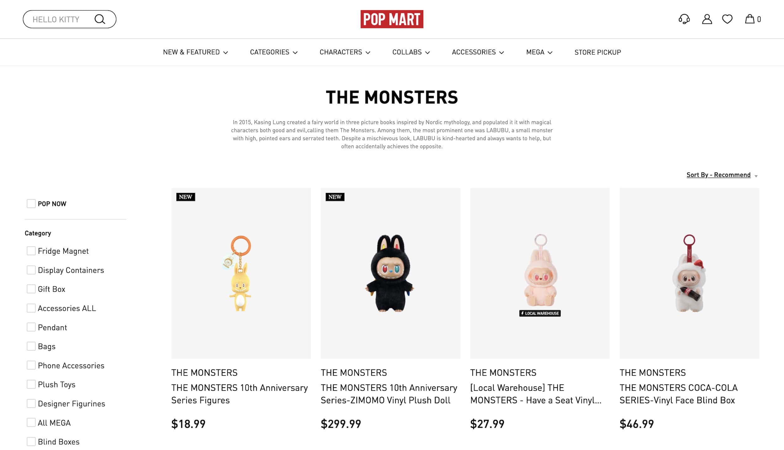 Pop Mart sues Bambu Lab over 3D printed copies of its viral Labubu character, seen here on The Monsters collection page of Pop Mart's official US website