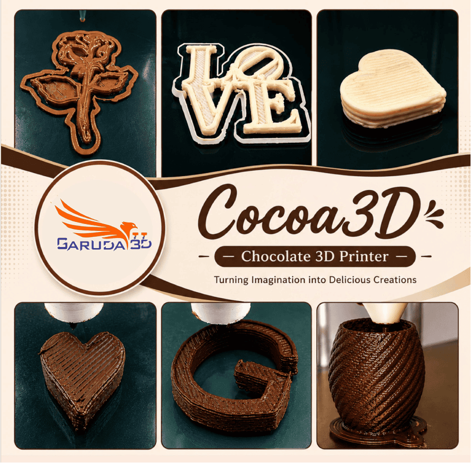 Garuda3D’s Cocoa3D printer is developed for chocolatiers, bakeries, hotels, educational institutions, research labs, and food businesses.